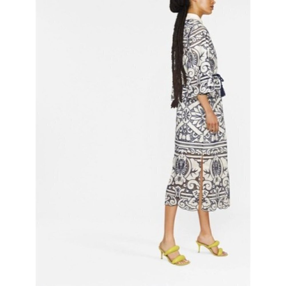 Zimmermann Embroidered Tie-Fastening Button Front Midi Dress Bianco 3 (US 10) - Picture 2 of 13